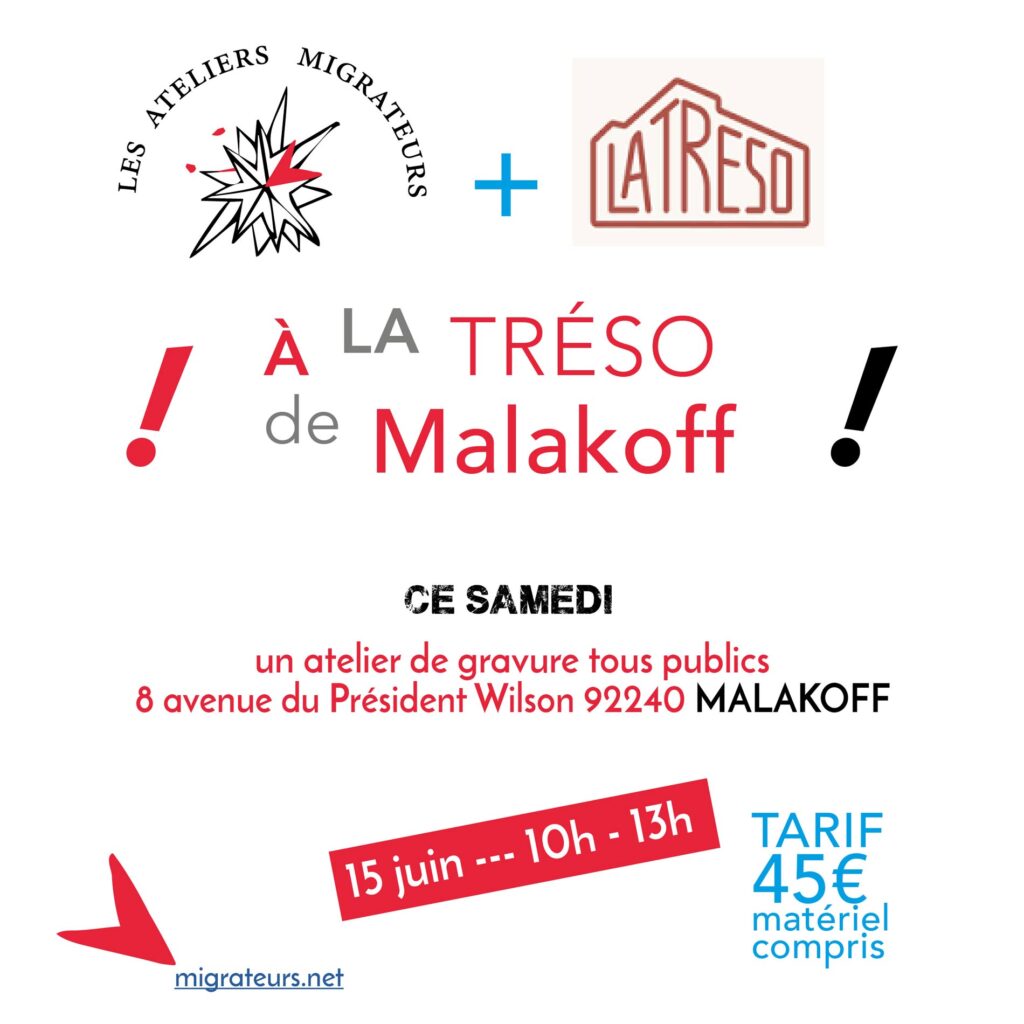 flyer atelier d'initiation à la gravure à la Tréso de Malakoff
