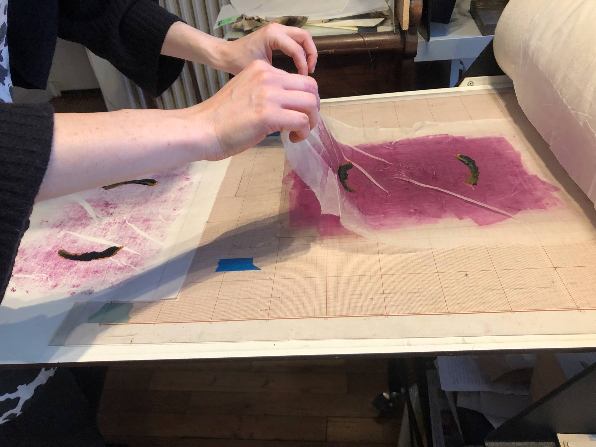 tirage sous presse d'un monotype, Abbey M.