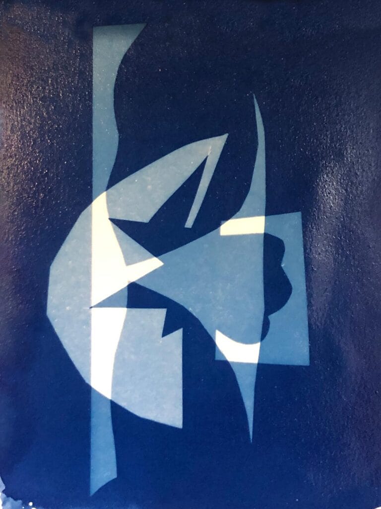 Dominique, cyanotype à partir des papiers transparents, 2024