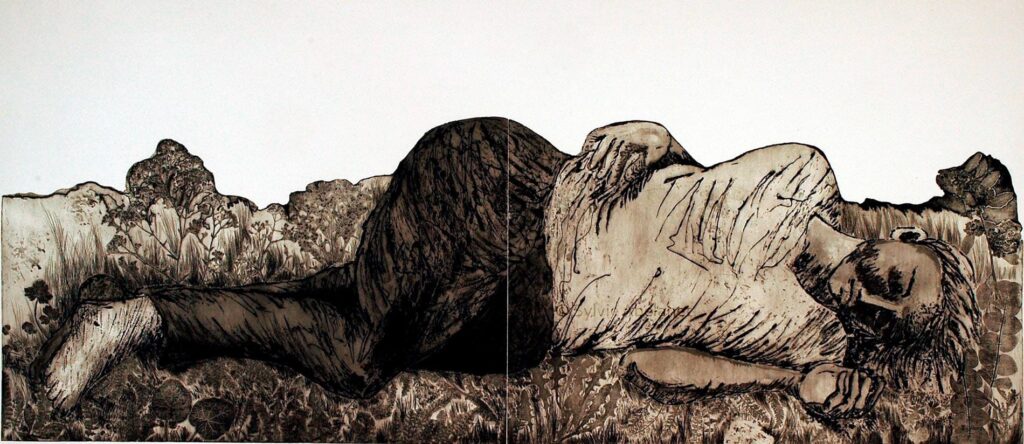 Sylvie Abélanet Le dormeur du Val 2003, eau-forte et vernis mou