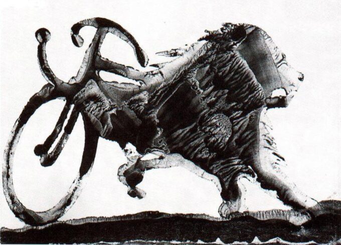 Oscar Dominguez lion bicyclette 1937, décalcomanie